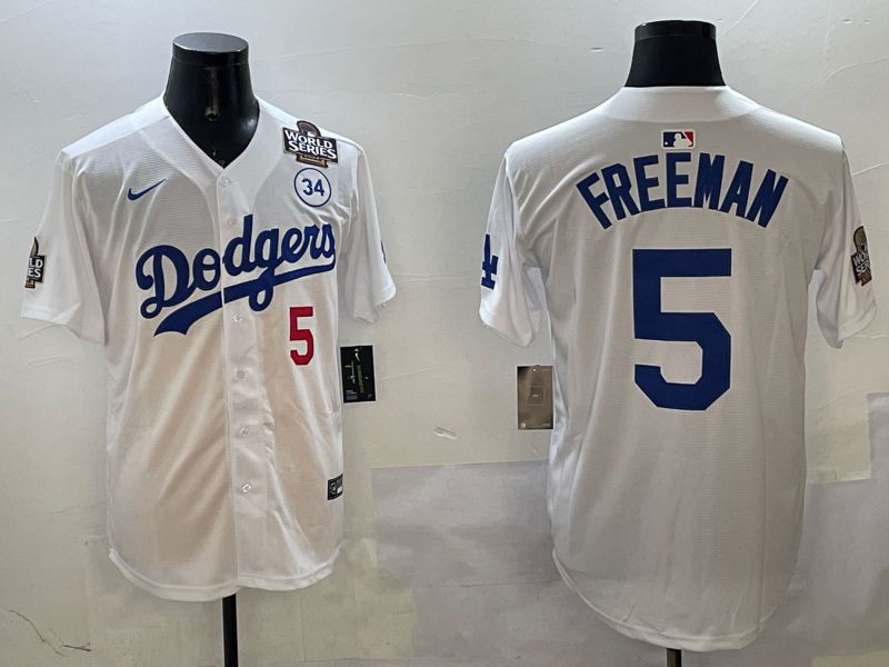 Men Los Angeles Dodgers #5 Freeman White Blue Fashion Game 2025 Nike MLB Jersey style 3261